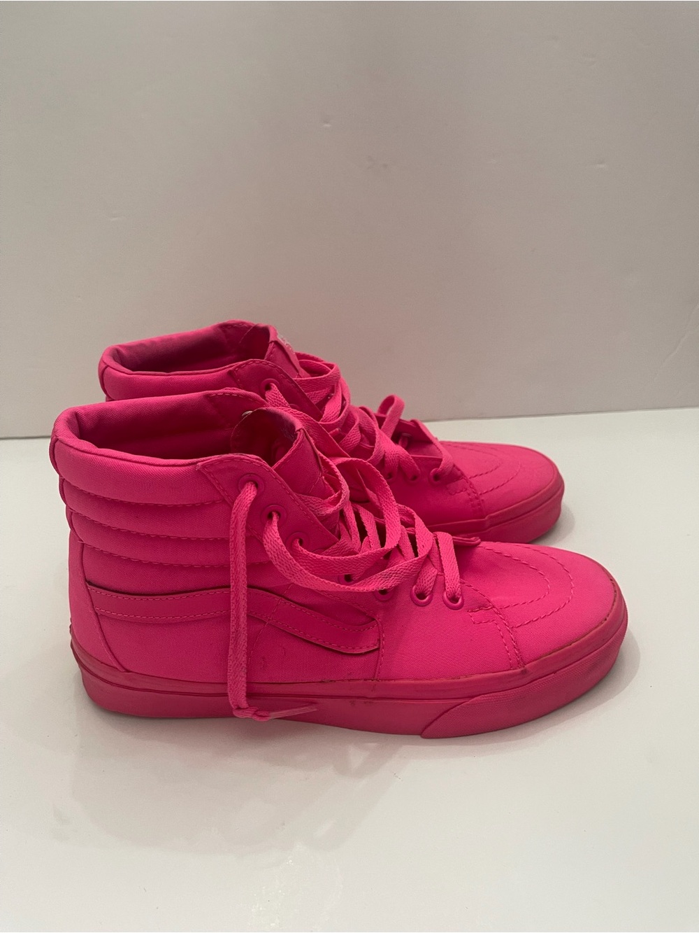Vans Sk8-Hi Kids US Size 8 W Size M 6.5 Hi Top NEON PINK Skate Shoes Sneakers - Picture 4 of 8